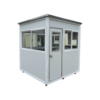 6.5x6.5 ft light gray guard booth with ac – 6.5x6.5 ft model 1 exterior view | portable security booth with AC and heating | professional guard shack for outdoor access control