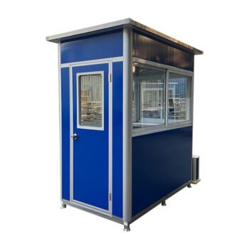 5x5 ft blue guard booth with ac & heating – 5x5 ft security booth exterior view | portable security booth with AC and heating | professional guard shack for outdoor access control