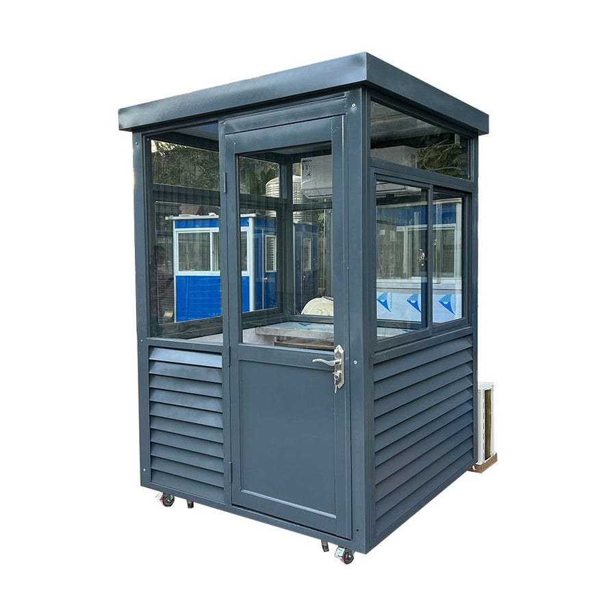 5x5 ft galvanized guard shack with ac & heating – 5x5 ft with wheels exterior view | portable security booth with AC and heating | professional guard shack for outdoor access control
