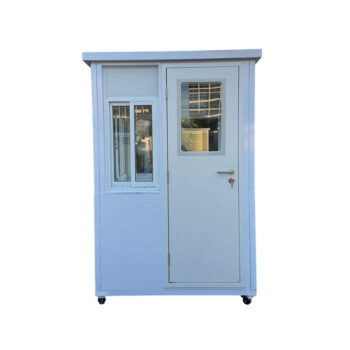 5x5 ft diamond plated mobile guard shack with ac – 5x5 ft booth exterior view | portable security booth with AC and heating | professional guard shack for outdoor access control