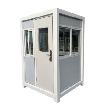4x6 ft gray guard shack with ac – 4x6 ft security booth exterior view | portable security booth with AC and heating | professional guard shack for outdoor access control